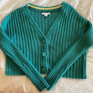 American Eagle Outfitters Teal and Yellow Ribbed Sweater